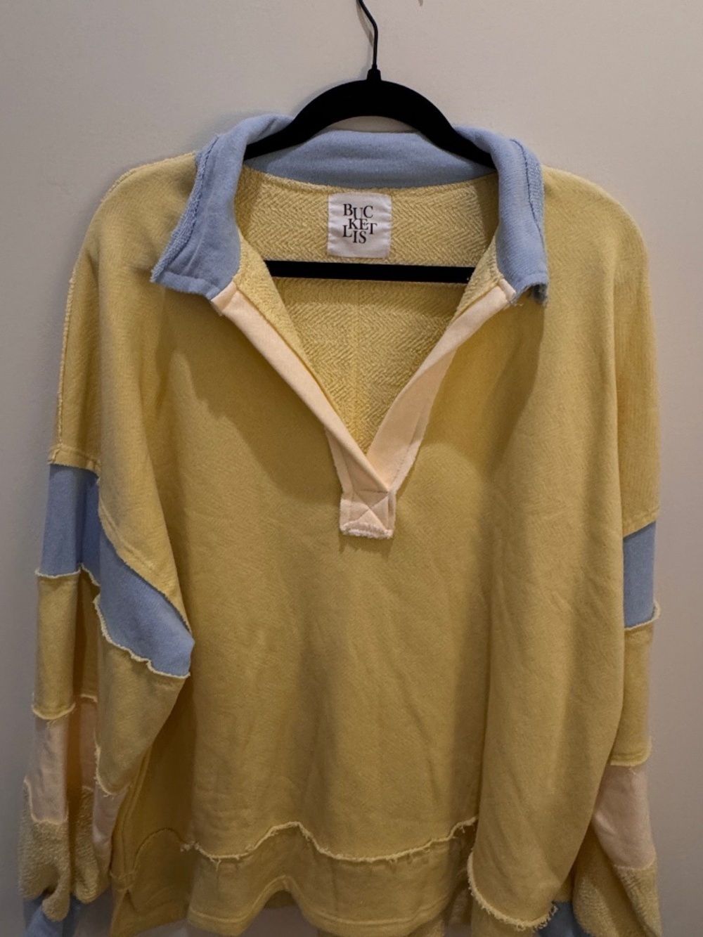 Bucket List French terry knot color-block pullover collated loose fit medium
